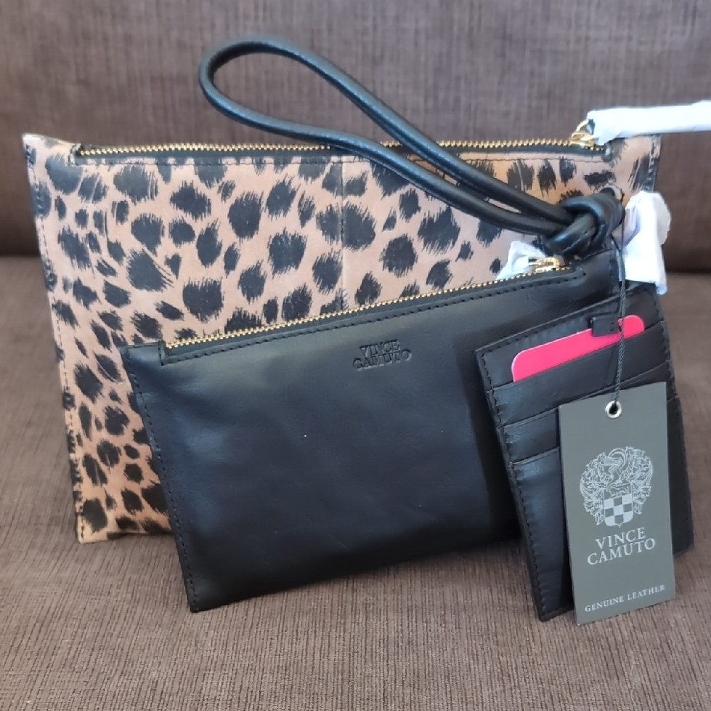 Vince Camuto Brown and Black Clutch with Animal Print